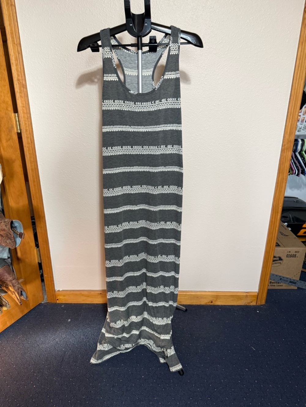 Mossimo Supply Co. Gray and‎ White Striped Racerback Maxi Dress